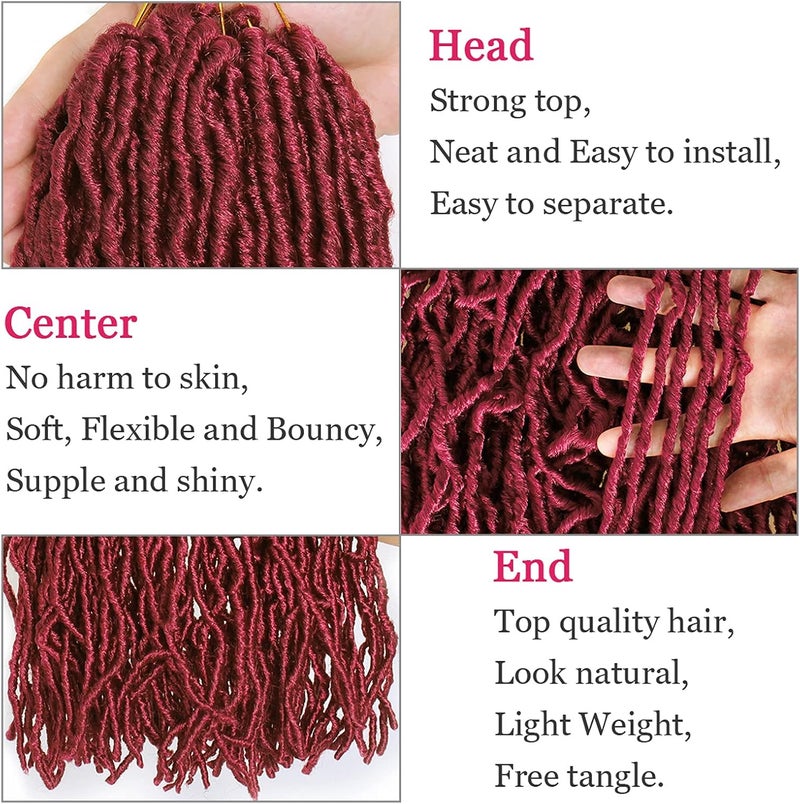 Leeven 18 Inch 7 Packs Synthetic New Soft Locs Crochet Hair 126 Roots Burgundy Messy Faux Locs Crochet Braids Hair For Women Curly Wavy Goddess Faux Locs Afro Roots Hair Extensions BUG# - Image 3