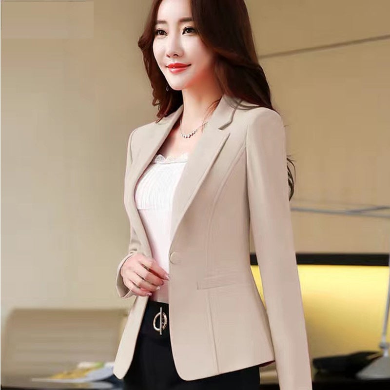 Korean style womens slim fit small suit jacket suit womens spring and autumn wear 2023 new casual top professional Creamy-white - Image 2