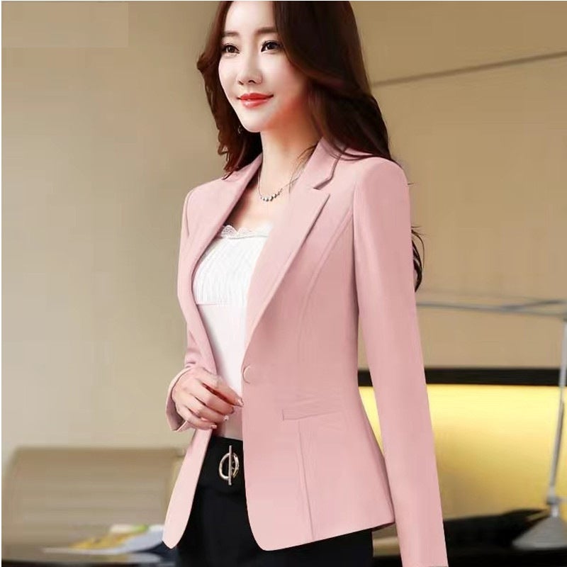 Korean style womens slim fit small suit jacket suit womens spring and autumn wear 2023 new casual top professional Creamy-white - Image 5