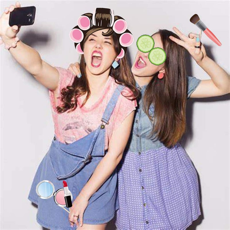 Coppthinktu 25Pcs Spa Photo Booth Props with Stick, Makeup/Spa Party Decorations for Women, Girls, Birthday Party Decorations, Makeup Selfie Props - Image 4