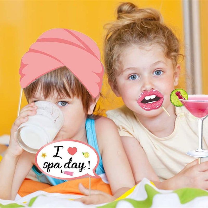 Coppthinktu 25Pcs Spa Photo Booth Props with Stick, Makeup/Spa Party Decorations for Women, Girls, Birthday Party Decorations, Makeup Selfie Props - Image 3