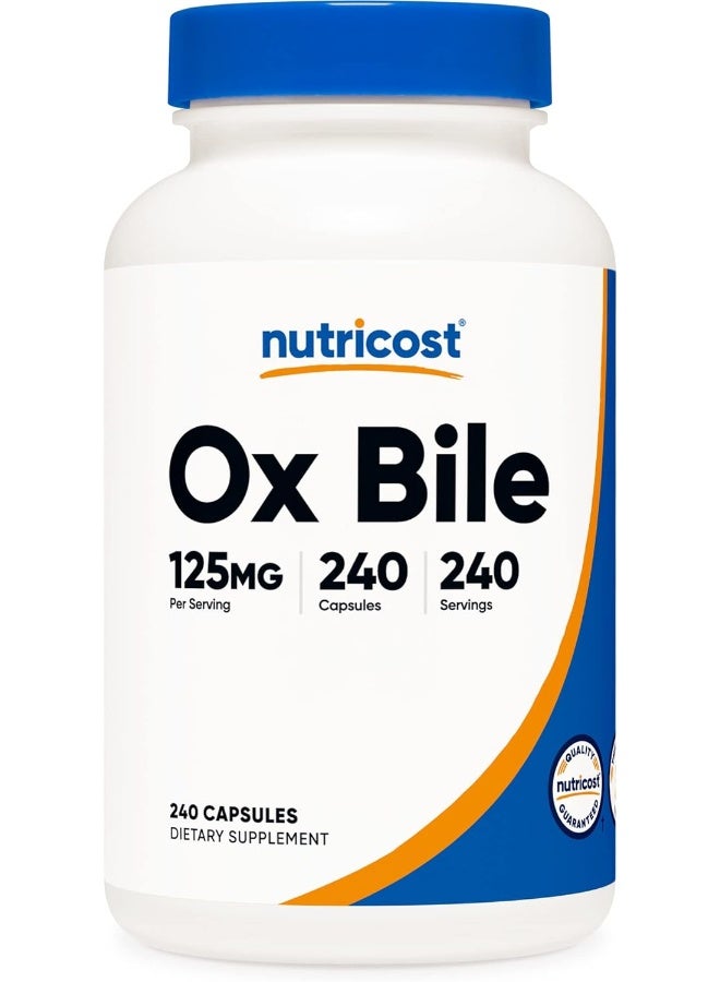 Nutricost Ox Bile Capsules 125mg, 240 Capsules - Non-GMO - Image 1