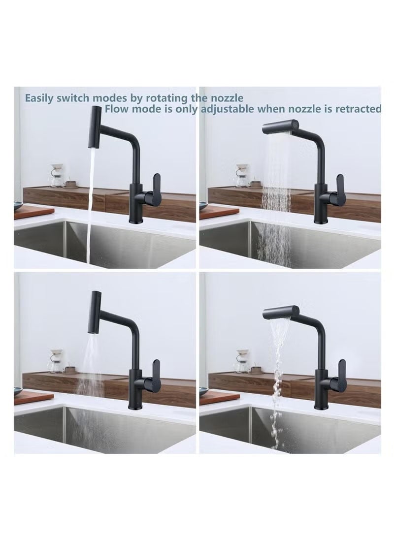 Topyich Kitchen Faucet with 360° Swivel Spray Head, Four Spray Modes Sink Tap, Stainless Steel Sink Mixer with Pull Out Sprayer (Black) - Image 3