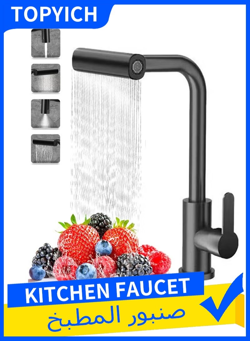 Topyich Kitchen Faucet with 360° Swivel Spray Head, Four Spray Modes Sink Tap, Stainless Steel Sink Mixer with Pull Out Sprayer (Black) - Image 1