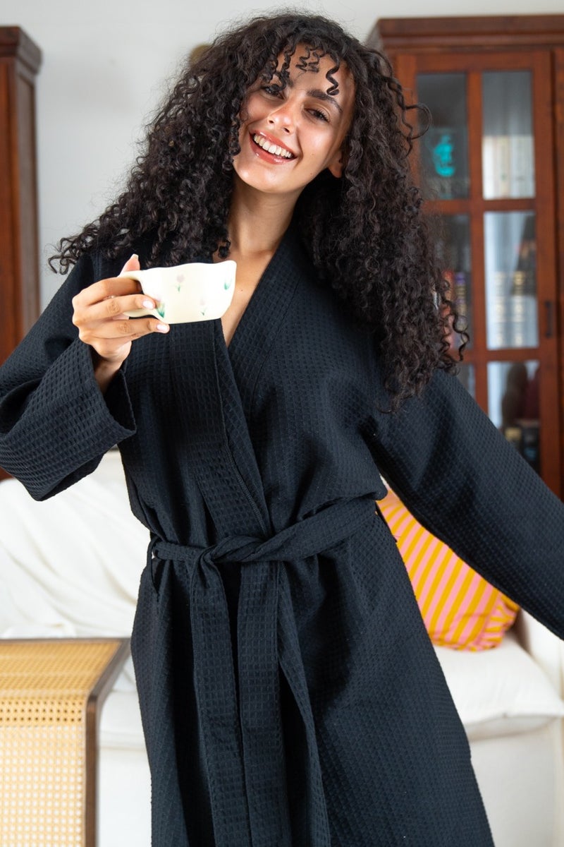 More cottons Waffle Bathrobe light, breathable, and easy to throw Free Size Unisex  - Image 3
