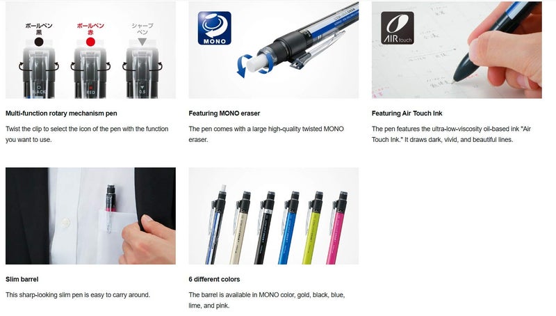 Tombow Mono Graph Multi 2 Color 0.5mm Ballpoint Pen + 0.5mm Mechanical Pencil-Mono Color (CPA-161A) - Image 4