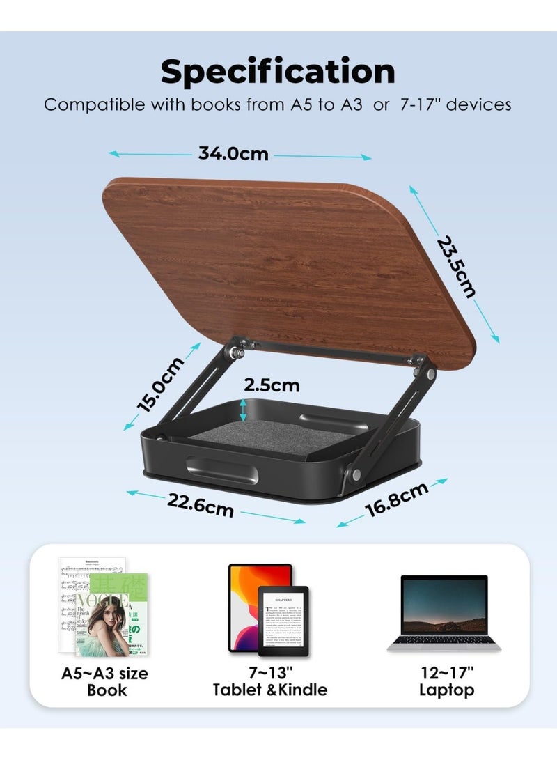 Book Stand, Rotatable Wooden Book Display Stand with Height Adjustment, Foldable Metal Base, Built-in Small Organiser, Ideal for Study, Reading, or Music Practice, for Tablet/Laptop - Image 4
