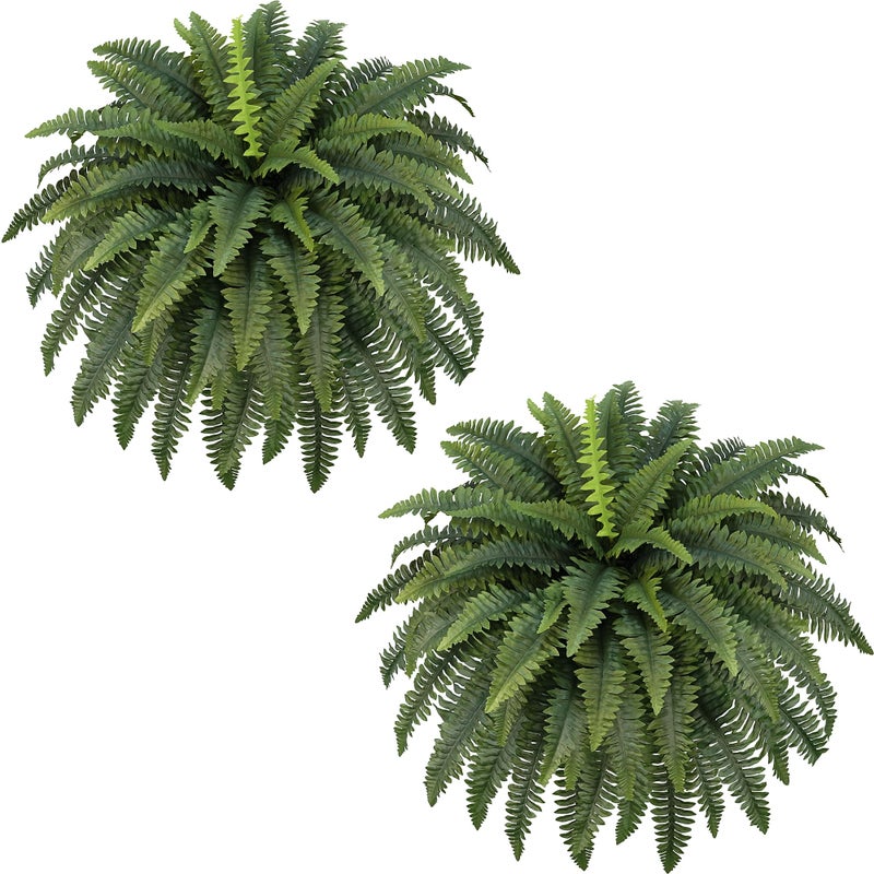 FOREST PRINCE 42 Artificial Boston Fern Large Bush Plants 2 Bundles of Fake Ferns with 65 Fronds for Outdoors Home Decor - Image 2