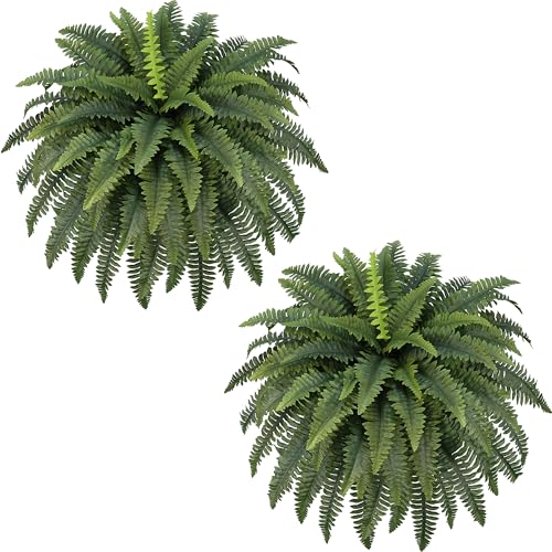 FOREST PRINCE 42 Artificial Boston Fern Large Bush Plants 2 Bundles of Fake Ferns with 65 Fronds for Outdoors Home Decor - Image 1