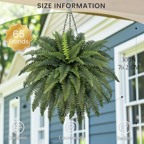 FOREST PRINCE 42 Artificial Boston Fern Large Bush Plants 2 Bundles of Fake Ferns with 65 Fronds for Outdoors Home Decor - Image 3