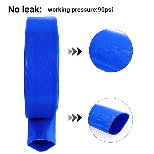 Geowaky 2" x 50 FT Pool Backwash Hose Blue Heavy Duty Reinforced PVC Lay Flat Water Discharge Hose for Swimming Pool Filter Pump,with 2 Clamp - Image 4