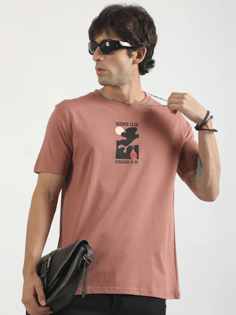 مانياك Maniac Mens Washed  Round Neck Half Sleeve Black Cotton T-Shirt
