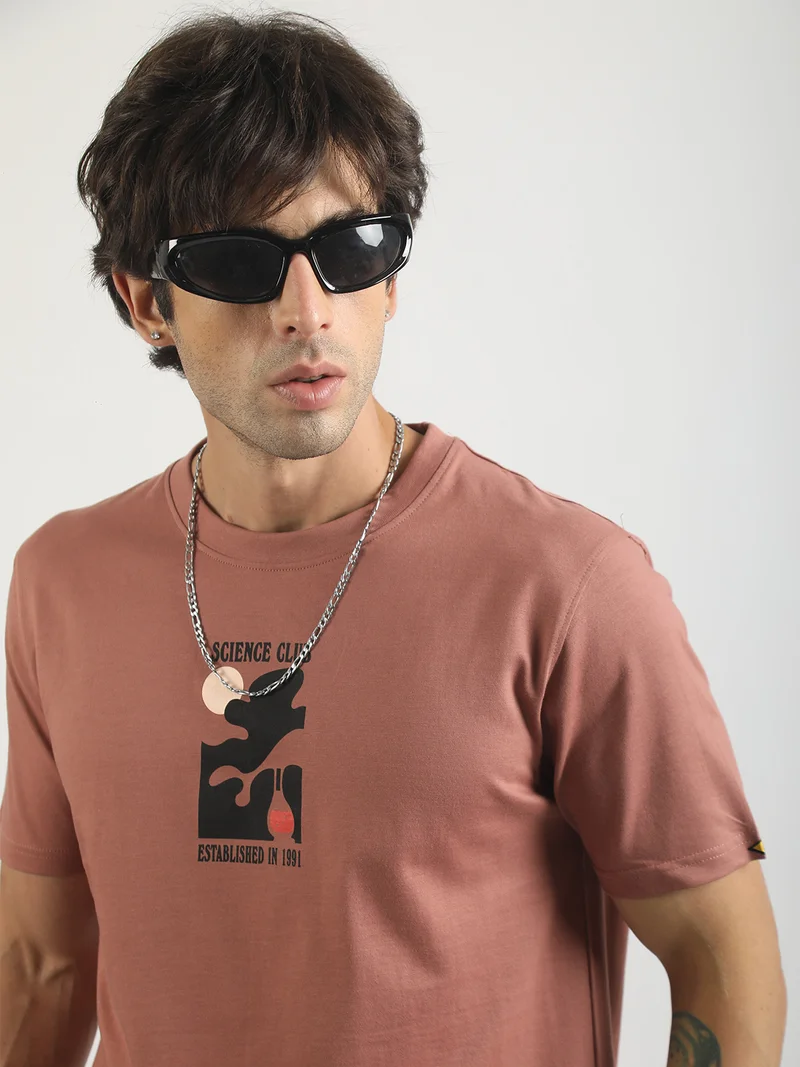 مانياك Maniac Mens Washed  Round Neck Half Sleeve Black Cotton T-Shirt