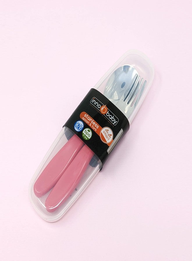 Innobaby Din Din Smart EZ Grip Spoon and Fork with Carrying Case, Utensil Set for Kids and Toddlers, BPA Free (Pink) - Image 2