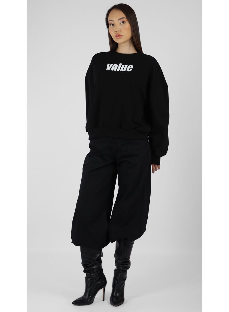 KYVELi Printed Text Sweatshirt - Black - Image 1