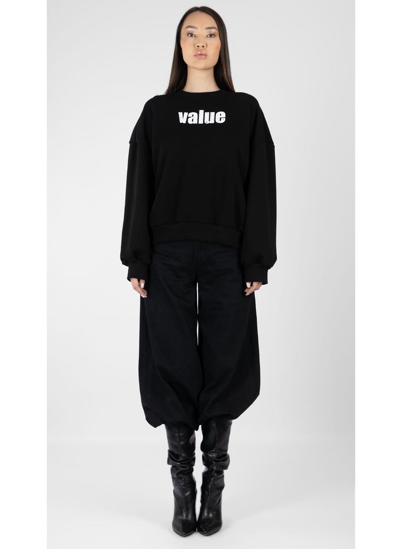 KYVELi Printed Text Sweatshirt - Black - Image 2