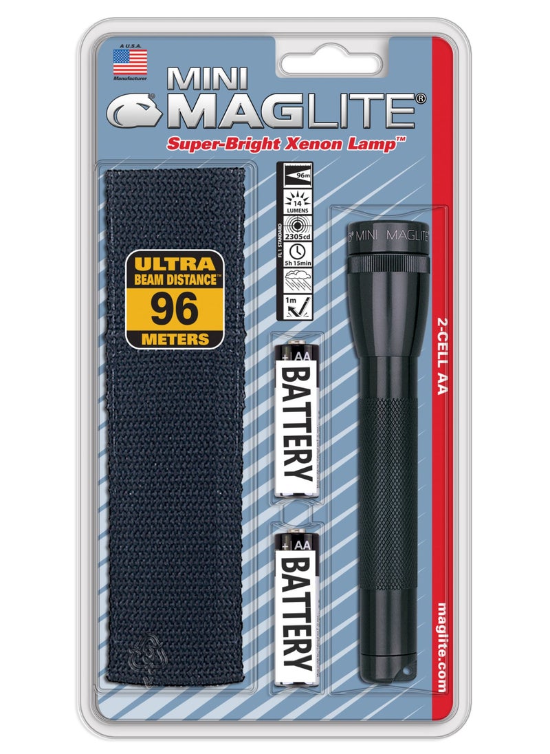 MAGLITE - Pack of Maglite Mag-Tac LED Flashlight Crowned Bezel 2-Cell & Mini Maglite Incan 2 Cell AA Black, Holster Combo Pack - Image 1