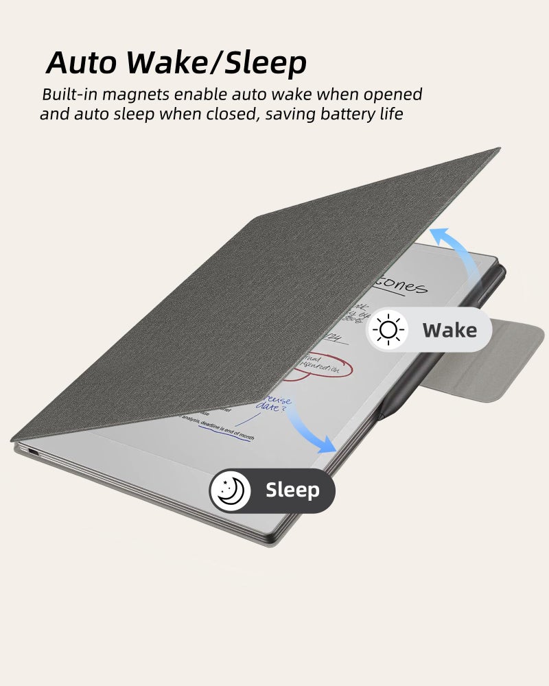 WALNEW Case for Remarkable Paper Pro,Magnetic Slim Book Folio Cover with Pen Clasp, Auto Sleep/Wake Protective Cover for Remarkable Paper Pro 11.8" (2024 Released),Gray - Image 5