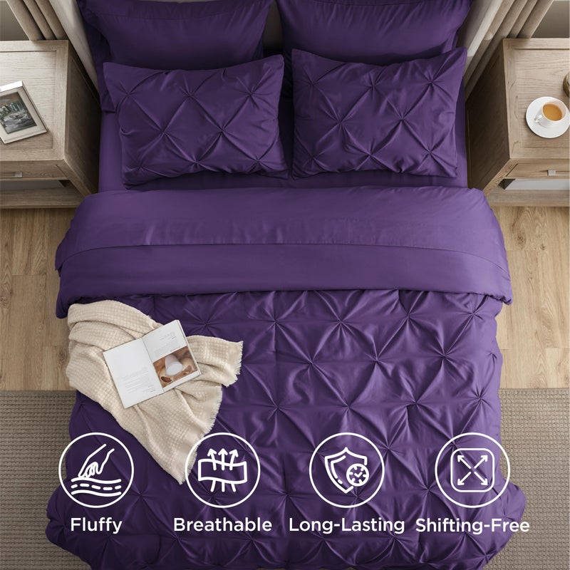 Bedsure Queen Comforter Set Purple - Bed in a Bag Queen Size Bedding 7 Pieces, GentleSoftâ„¢ Pintuck Bed Set Gift for Family, Pinch Pleat All Season Comforter with Sheets, Pillowcases & Shams - Image 4