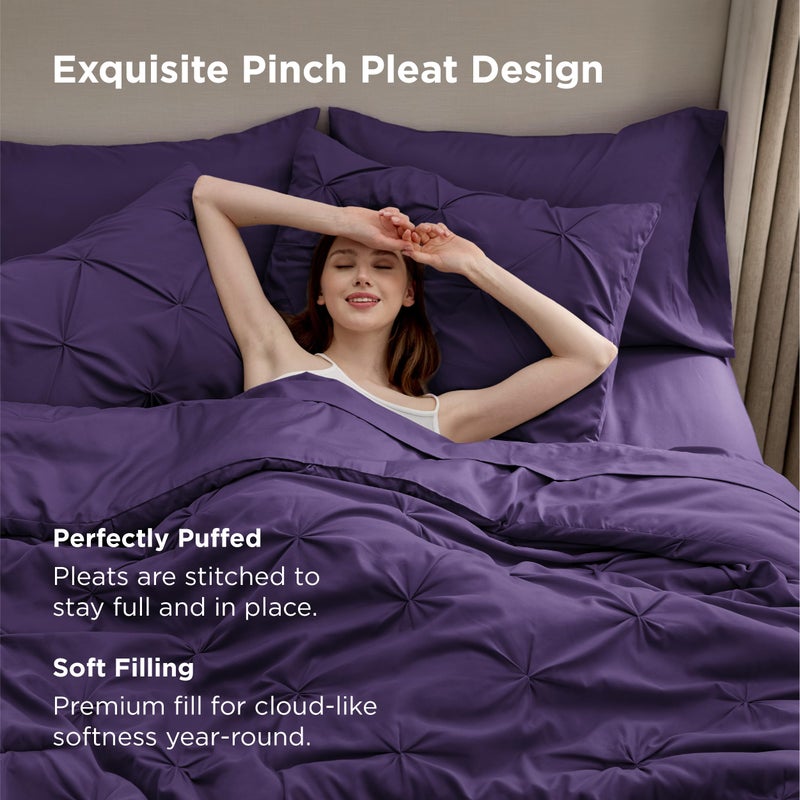 Bedsure Queen Comforter Set Purple - Bed in a Bag Queen Size Bedding 7 Pieces, GentleSoftâ„¢ Pintuck Bed Set Gift for Family, Pinch Pleat All Season Comforter with Sheets, Pillowcases & Shams - Image 3
