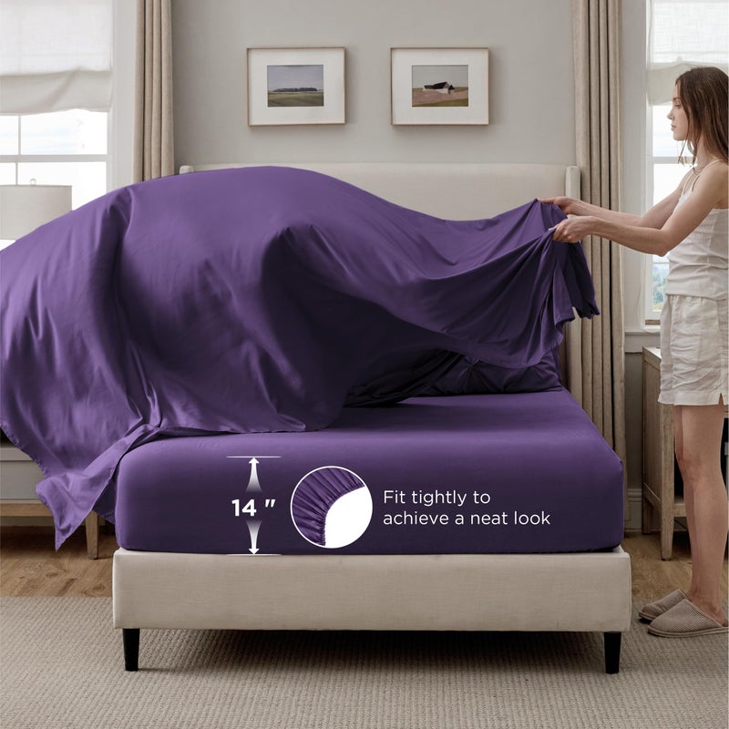 Bedsure Queen Comforter Set Purple - Bed in a Bag Queen Size Bedding 7 Pieces, GentleSoftâ„¢ Pintuck Bed Set Gift for Family, Pinch Pleat All Season Comforter with Sheets, Pillowcases & Shams - Image 5