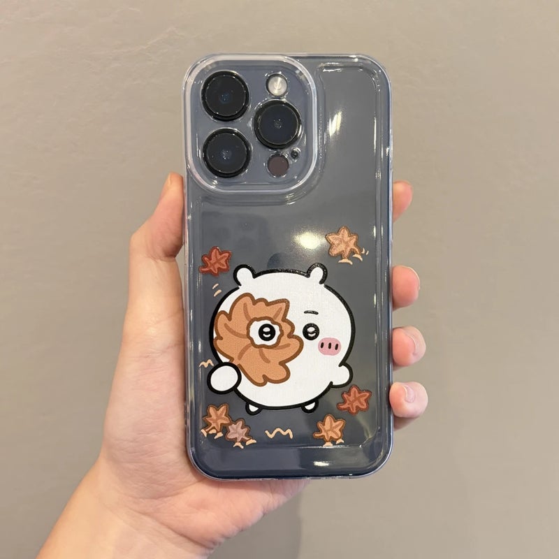 Apple iPhone 16 Pro Max Phone Case, TPU Shockproof Transparent Fashionable Niche Maple Leaf Cartoon Cute Pet Drop-Proof Soft Phone Case