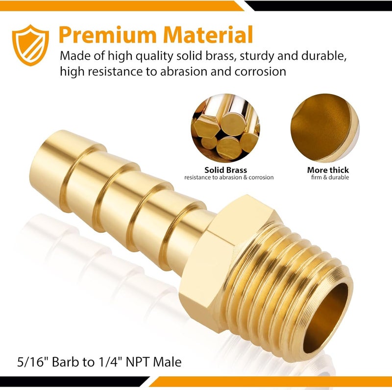 KOOTANS 4pcs Brass Hose Barb Fittings 5/16" Hose Barb to 1/4 NPT Male Thread Air Hose Fittings Brass Quick Coupler Air M Type Adapter Connector Fitting - Image 3