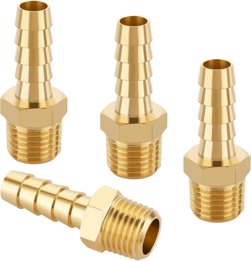 KOOTANS 4pcs Brass Hose Barb Fittings 5/16" Hose Barb to 1/4 NPT Male Thread Air Hose Fittings Brass Quick Coupler Air M Type Adapter Connector Fitting - Image 1