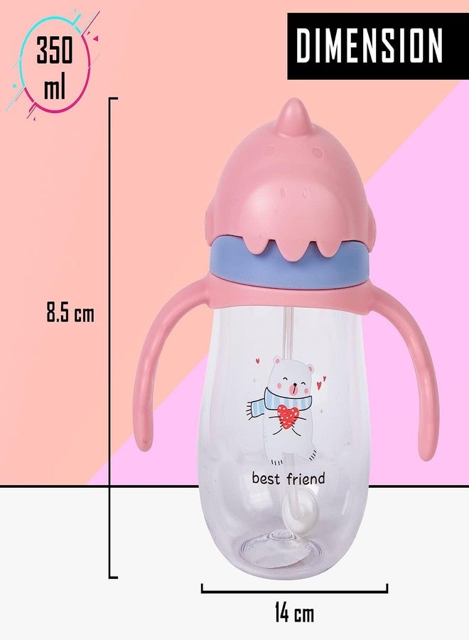Fezeedi Plastic New Sipper Bottle Cute Design Training Sipper Cup with Handles Soft Silicone Straw Leakproof Sipper with Straw Water Bottle for Kids (Pink) - Image 2