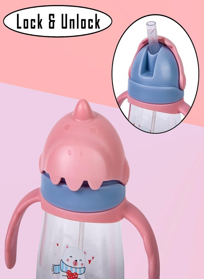 Fezeedi Plastic New Sipper Bottle Cute Design Training Sipper Cup with Handles Soft Silicone Straw Leakproof Sipper with Straw Water Bottle for Kids (Pink) - Image 3