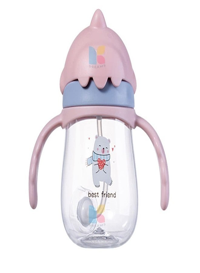 Fezeedi Plastic New Sipper Bottle Cute Design Training Sipper Cup with Handles Soft Silicone Straw Leakproof Sipper with Straw Water Bottle for Kids (Pink) - Image 1