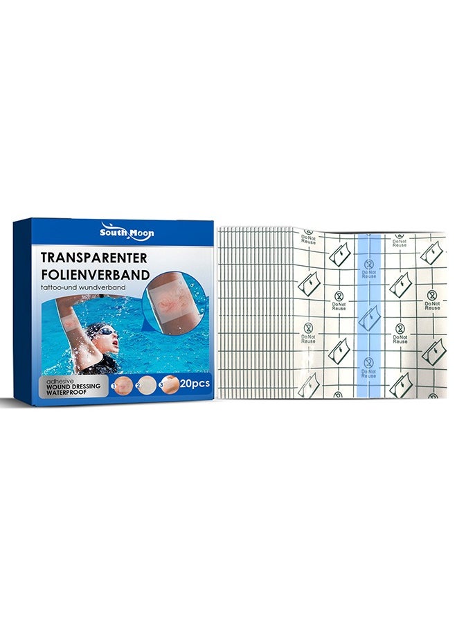 SOUTH MOON - 20 Pieces Shower Waterproof Patch Transparent Stretch Adhesive Bandage Waterproof Clear Adhesive Bandages Tattoo Protective Transparent Film Adhesive Bandages for Tattoos (4 x 4 Inch) - Image 1