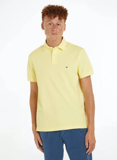 TOMMY HILFIGER Men's 1985 Collection Flag Embroidery Regular Polo -  Stretch organic cotton, Yellow