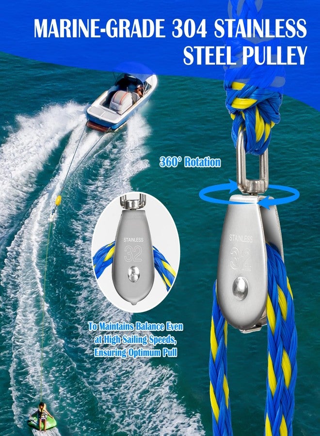 SETYPARY Boat Tow Harness for Tubing, Self Centering Tow Harness for 1-4 Riders Towable Tubes, Floating Boat Tow Rope for Watersports (Blue & Yellow) - Image 3