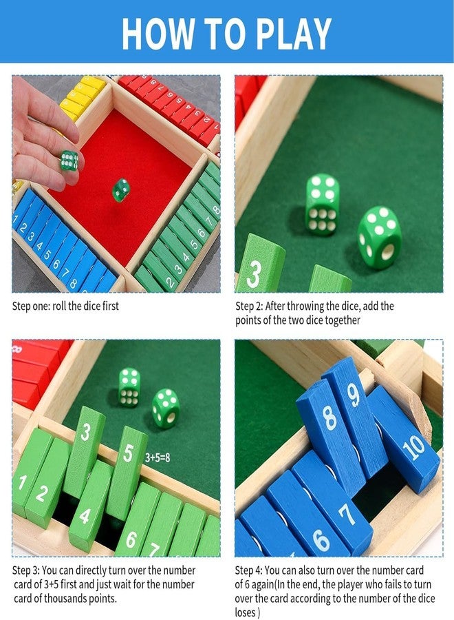 Brand Conquer Wooden Shut The Box Game with 8 Dice Classic 4 Sided Flip Me Board Game for Kids & Adults | Family Fun, Educational & Strategy Table Top Game 2-4 Players (Shut The Box Game) - Image 5