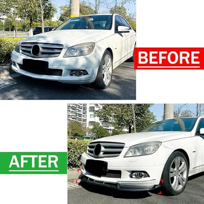 FINMOKAL Car Front Bumper Lip Chin Spoiler Body Kit Compatible with Benz C-Class W204 2007-2010 Base Version, Glossy Black - Image 3