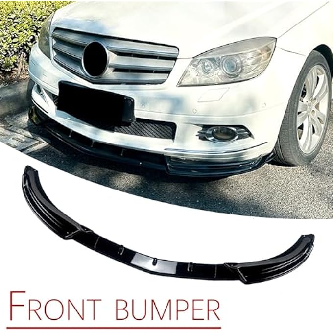 FINMOKAL Car Front Bumper Lip Chin Spoiler Body Kit Compatible with Benz C-Class W204 2007-2010 Base Version, Glossy Black - Image 2