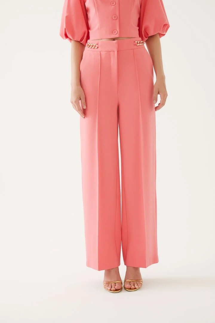EXQUISE Fabric Trousers with Chain Belt and Lining