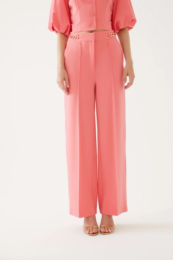 Exquise Fabric Trousers with Chain Belt and Lining