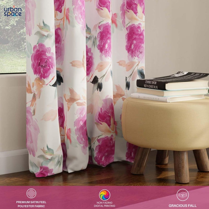 Urban Space ستائر تعتيم حضرية سوداء 5 أقدام مجموعة من 2 للنافذة مطبوعة رقمياً مع عيون 8085 ستائر تعتيم للغرفة لغرفة المعيشة مع رباط شامل رسم زهور وردي 5 أقدام - Image 3