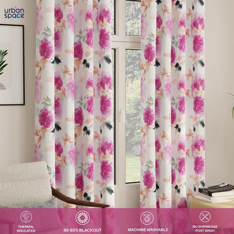 Urban Space ستائر تعتيم حضرية سوداء 5 أقدام مجموعة من 2 للنافذة مطبوعة رقمياً مع عيون 8085 ستائر تعتيم للغرفة لغرفة المعيشة مع رباط شامل رسم زهور وردي 5 أقدام - Image 4