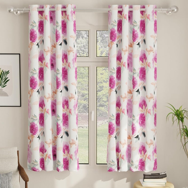 Urban Space ستائر تعتيم حضرية سوداء 5 أقدام مجموعة من 2 للنافذة مطبوعة رقمياً مع عيون 8085 ستائر تعتيم للغرفة لغرفة المعيشة مع رباط شامل رسم زهور وردي 5 أقدام - Image 1