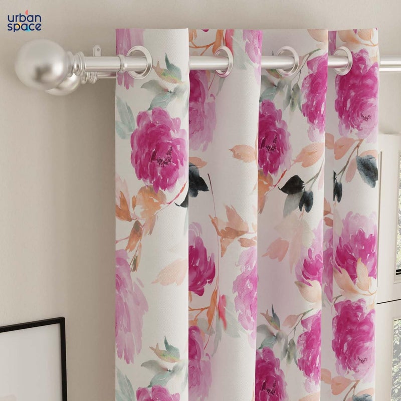 Urban Space ستائر تعتيم حضرية سوداء 5 أقدام مجموعة من 2 للنافذة مطبوعة رقمياً مع عيون 8085 ستائر تعتيم للغرفة لغرفة المعيشة مع رباط شامل رسم زهور وردي 5 أقدام - Image 2