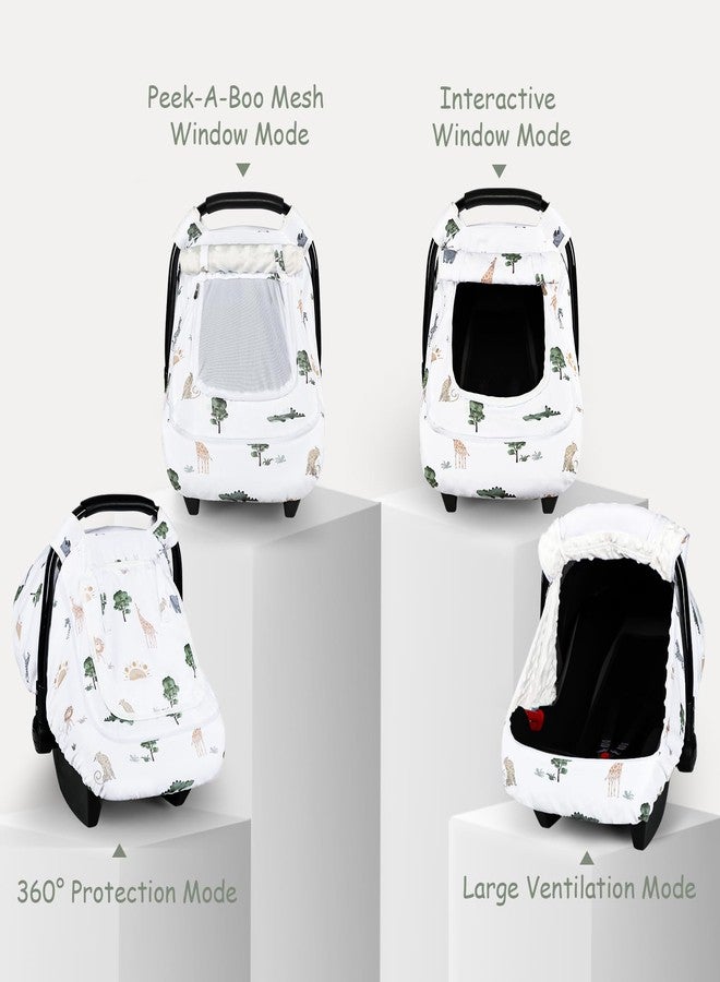 Pea Pod Winter Car Seat Cover Baby with Sunshade & Dual Zipper Windows - Minky Bubble Lined Windproof Soft Shell, Warm Newborn Car Seat Canopy Covers, Elastic Bottom for Stroller & Infant Car Seat, Animal - Image 2