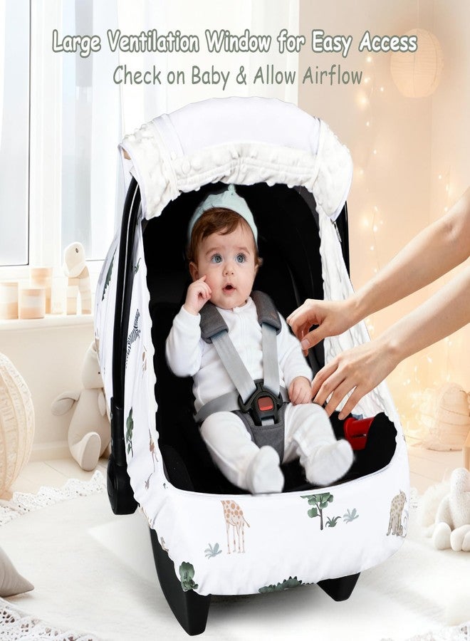 Pea Pod Winter Car Seat Cover Baby with Sunshade & Dual Zipper Windows - Minky Bubble Lined Windproof Soft Shell, Warm Newborn Car Seat Canopy Covers, Elastic Bottom for Stroller & Infant Car Seat, Animal - Image 5