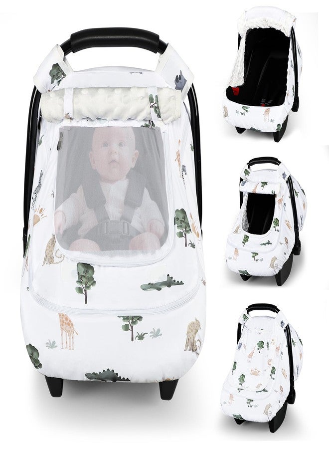 Pea Pod Winter Car Seat Cover Baby with Sunshade & Dual Zipper Windows - Minky Bubble Lined Windproof Soft Shell, Warm Newborn Car Seat Canopy Covers, Elastic Bottom for Stroller & Infant Car Seat, Animal - Image 1