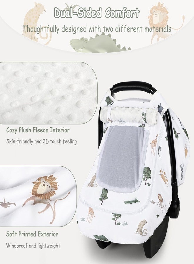 Pea Pod Winter Car Seat Cover Baby with Sunshade & Dual Zipper Windows - Minky Bubble Lined Windproof Soft Shell, Warm Newborn Car Seat Canopy Covers, Elastic Bottom for Stroller & Infant Car Seat, Animal - Image 3