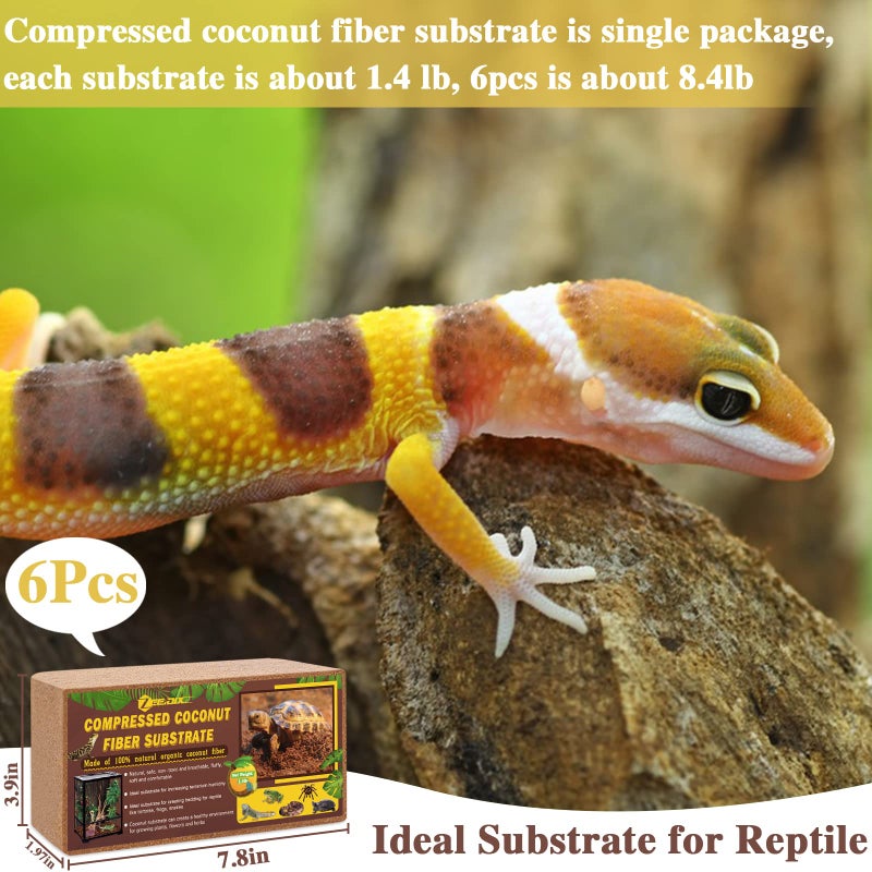 ZeeDix 6 Pack Coconut Fiber Substrate, 100% Organic Coconut Husk Coco Coir Brick Terrarium Bedding for Reptiles, Tortoise, Bearded Dragon, Leopard Gecko, Snake, Hermit Crabs, Frogs, Tarantula - Image 2