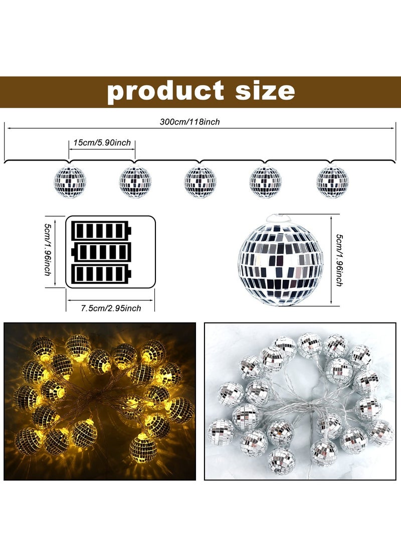 KASTWAVE Led Disco Ball String Lights, 20 Pcs Mirror Led Party Light Glass Ball Light Decorative Light String with Remote Control for Indoor Outdoor Patio Party Yard Garden Kids Bedroom Living Dorm (Yellow) - Image 2