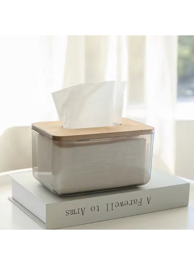 تانجبلب علبة مناديل للوجه شفافة من البلاستيك مع غطاء من الخيزران شفاف/ بني - Image 4